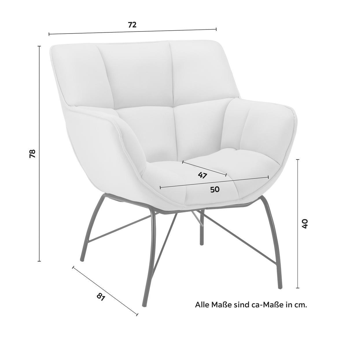 Sessel Robin ca. 72x78 cm hellgrau - Hellgrau/Schwarz, MODERN, Textil/Metall (72/78/81cm) - Bessagi Home