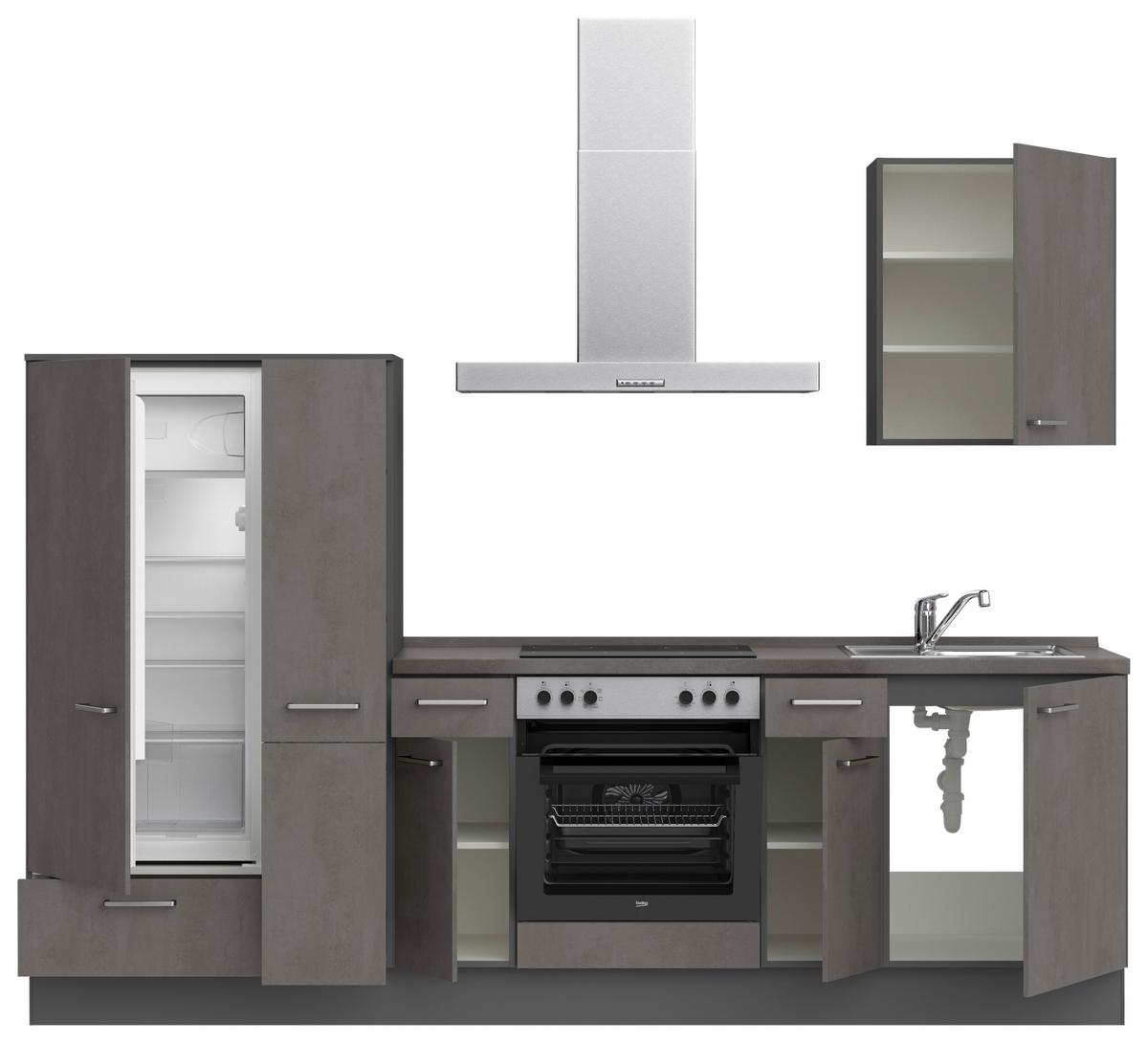 Küchenblock Riva Low m. Geräten Schieferfarben - Schieferfarben/Edelstahlfarben, MODERN, Holzwerkstoff/Metall (270cm) - Nobilia