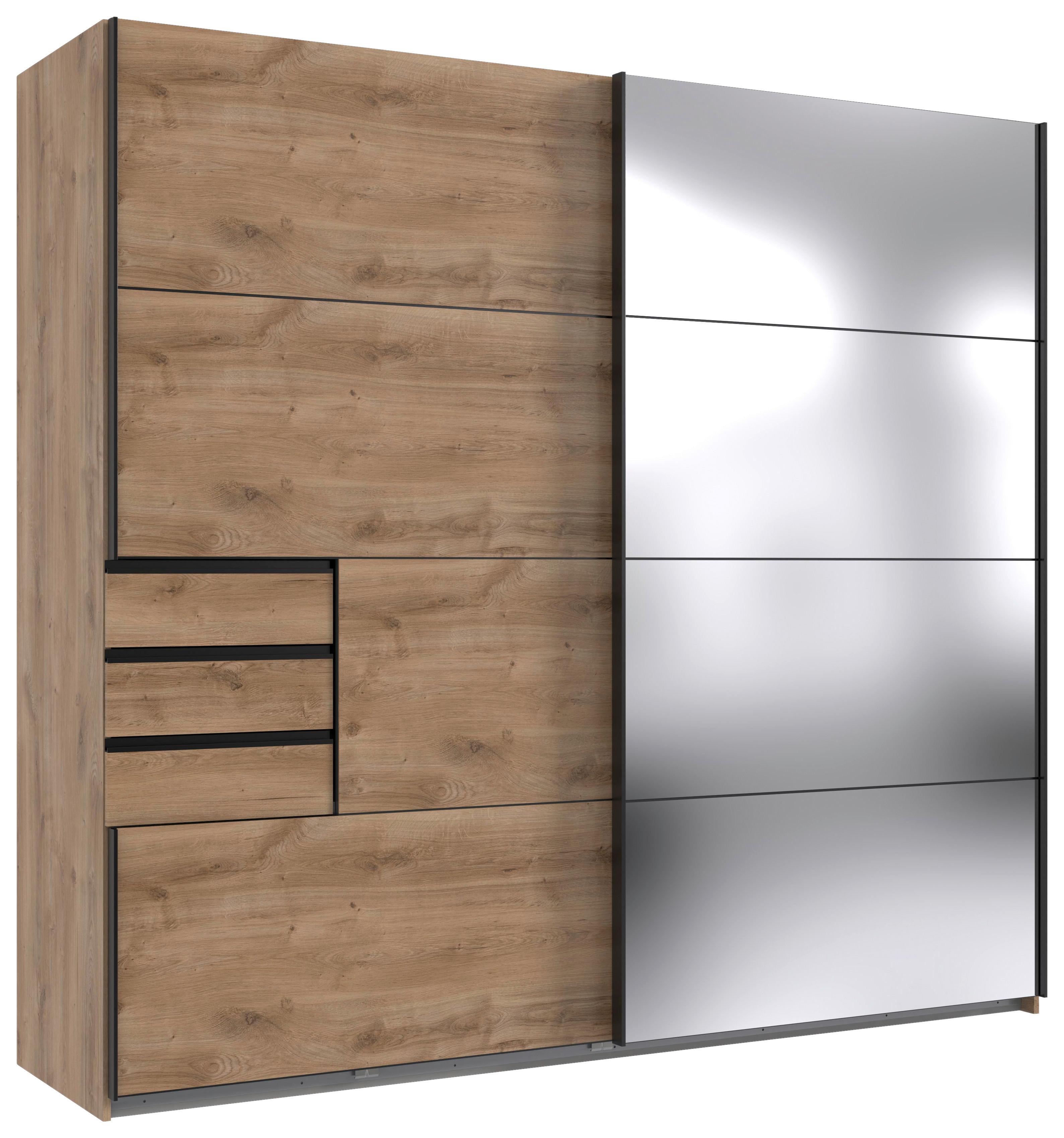 Schwebetürenschrank Saigon ca. 225x210 cm Eiche - Klar/Eichefarben, MODERN, Holzwerkstoff/Metall (225/210/64cm) - P & B