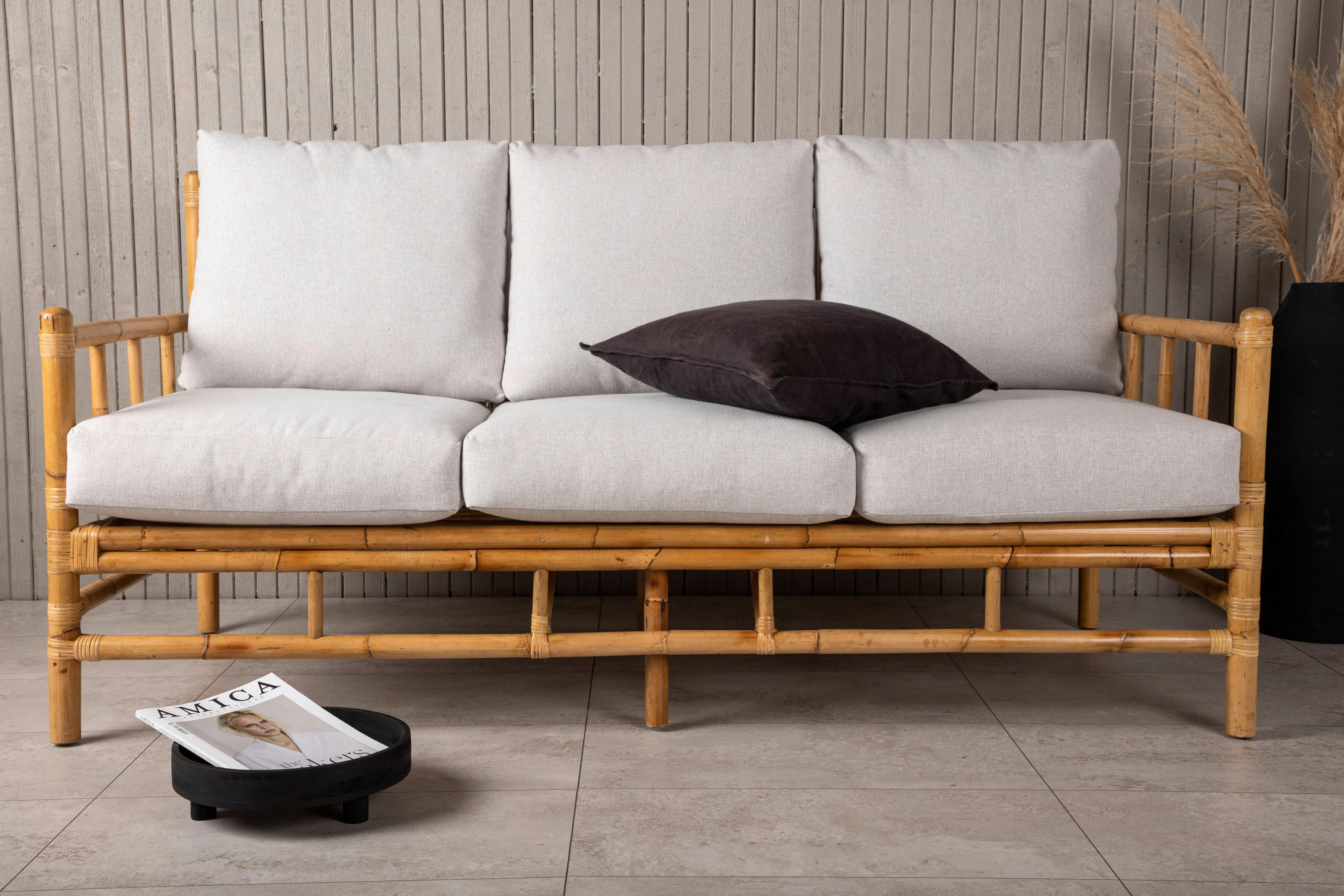 Loungesofa Cane Bambus Rattan ca. 180x77 cm - Hellbraun/Creme, KONVENTIONELL, Holz/Textil (180/88/77cm) - Gardenson