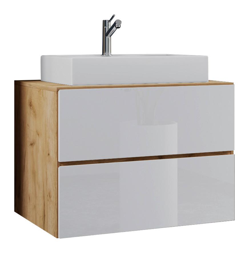 Waschtischkombi Lendas 2-tlg. ca. 80 cm Weiß/Honigeiche - Honigeiche/Weiß, MODERN, Keramik/Holzwerkstoff (80/64,2/51,4cm) - MID.YOU