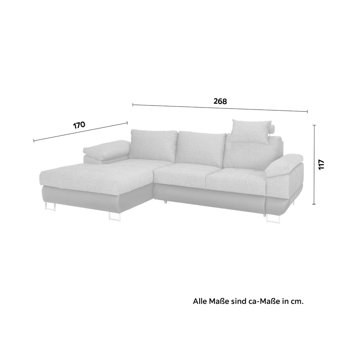 Wohnlandschaft Focus in Grau mit Bettfunktion - Chromfarben/Anthrazit, KONVENTIONELL, Textil/Metall (170/91/117/268cm) - Mömax