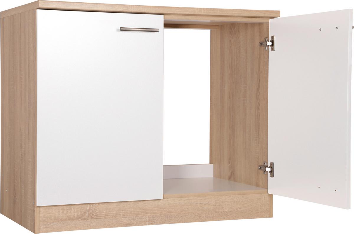 Spodnja Omarica Za Korito Merle, Barva Hrasta, Bela - srebrne barve/barve hrasta, Basics, kovina/leseni material (100/84,8/60cm) - Respekta