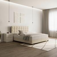 Pat tapițat bej Frederico cca 180X200 bej - bej/negru, Modern, lemn/metal (180/200cm) - Bessagi Home