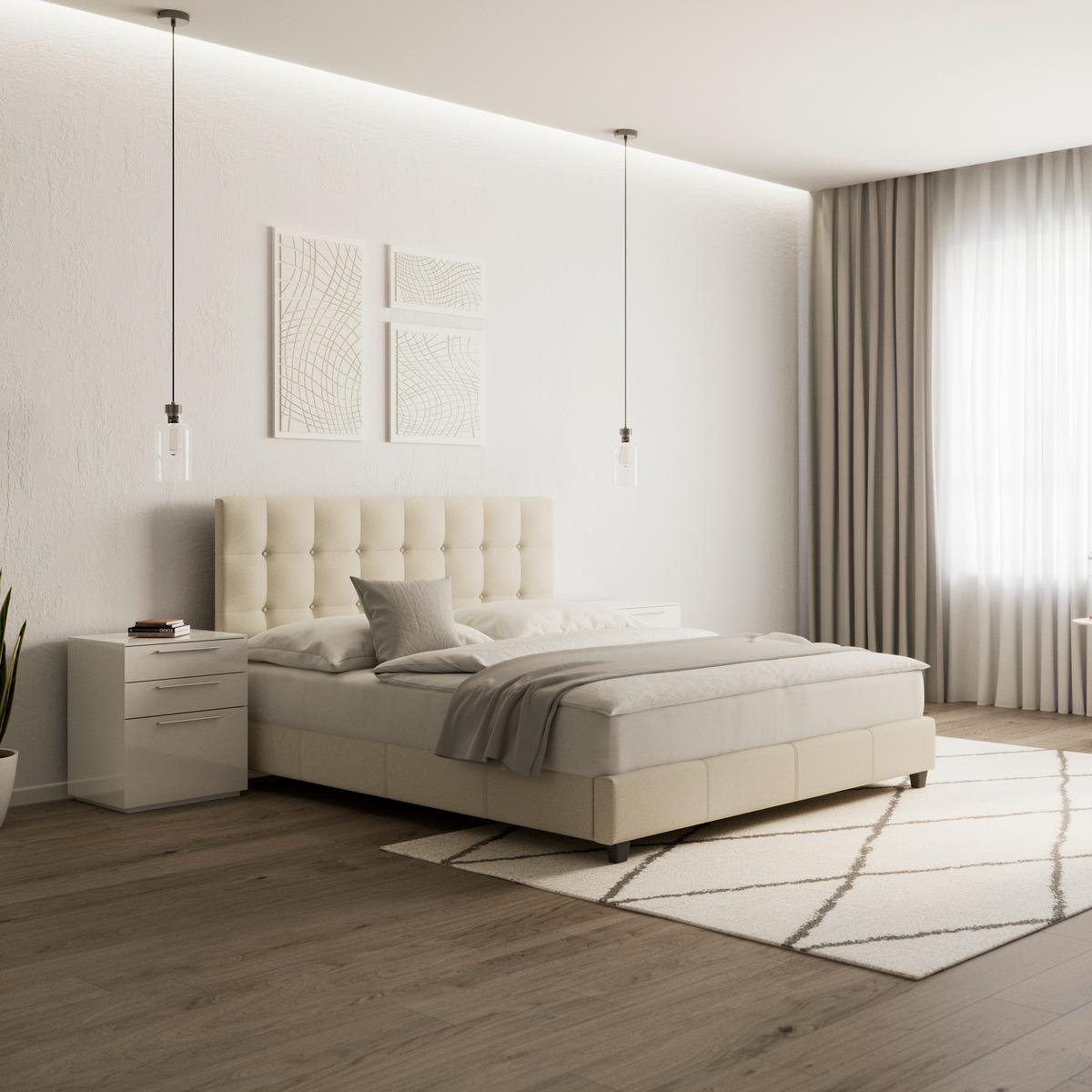 Pat tapițat bej Frederico cca 180X200 bej - bej/negru, Modern, lemn/metal (180/200cm) - Bessagi Home