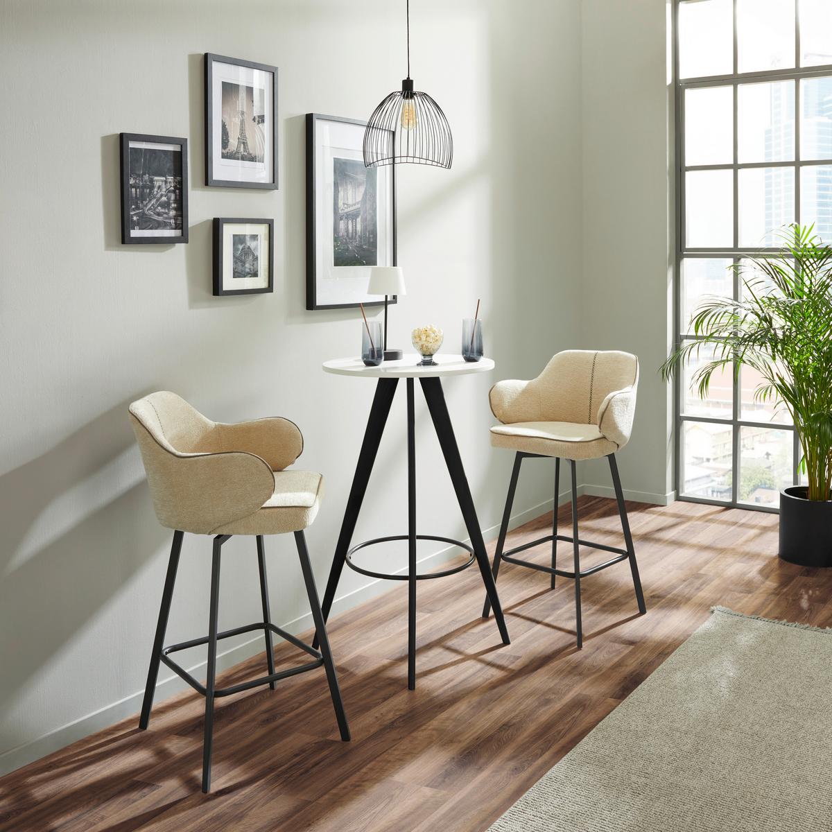 STOŁEK BAROWY ERVIK - beżowy/czarny, Modern, metal/tkanina (54/101/55cm) - MID.YOU