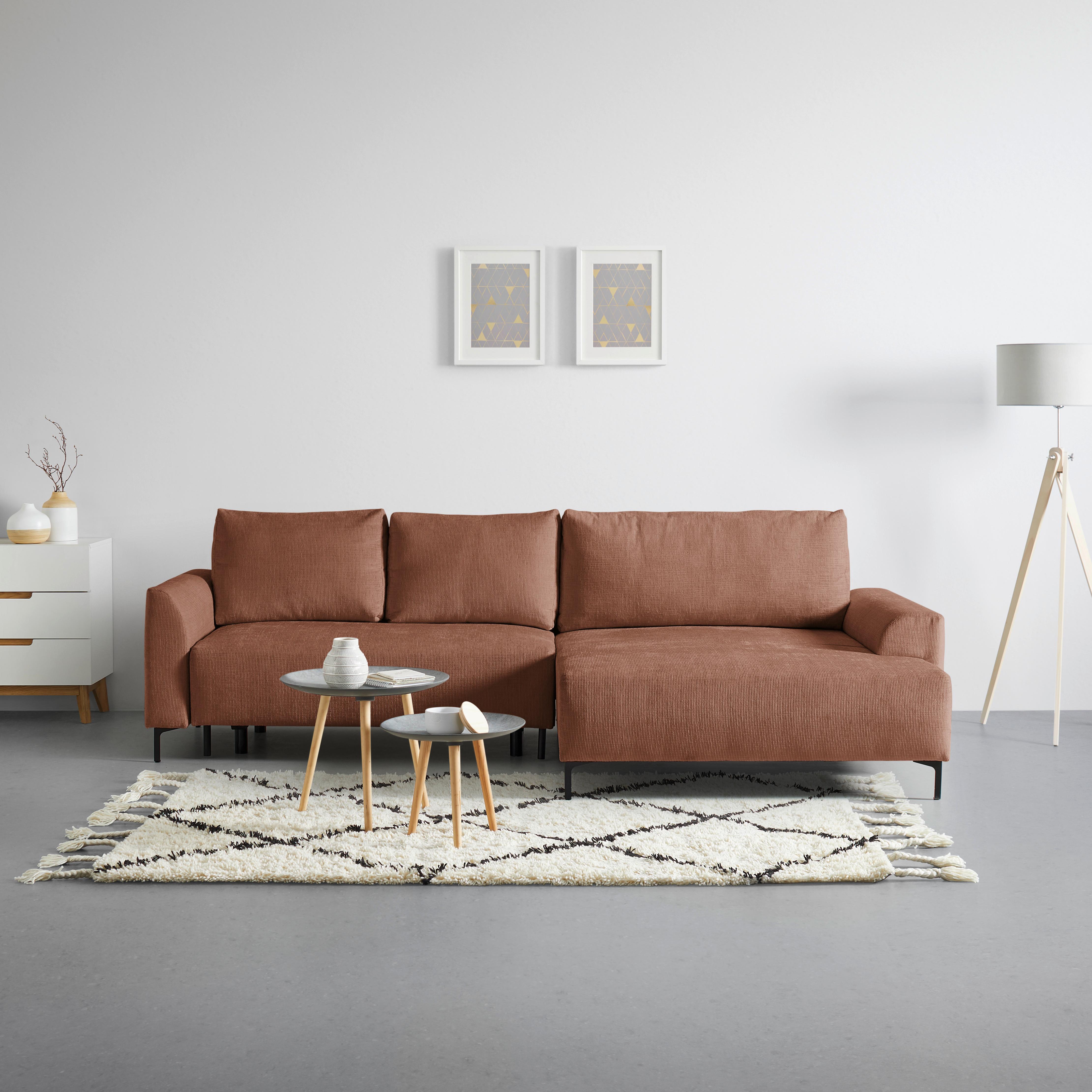 Ecksofa Integra Terracotta - Terracotta/Schwarz, Textil/Metall (294/81-93/170cm) - Mömax