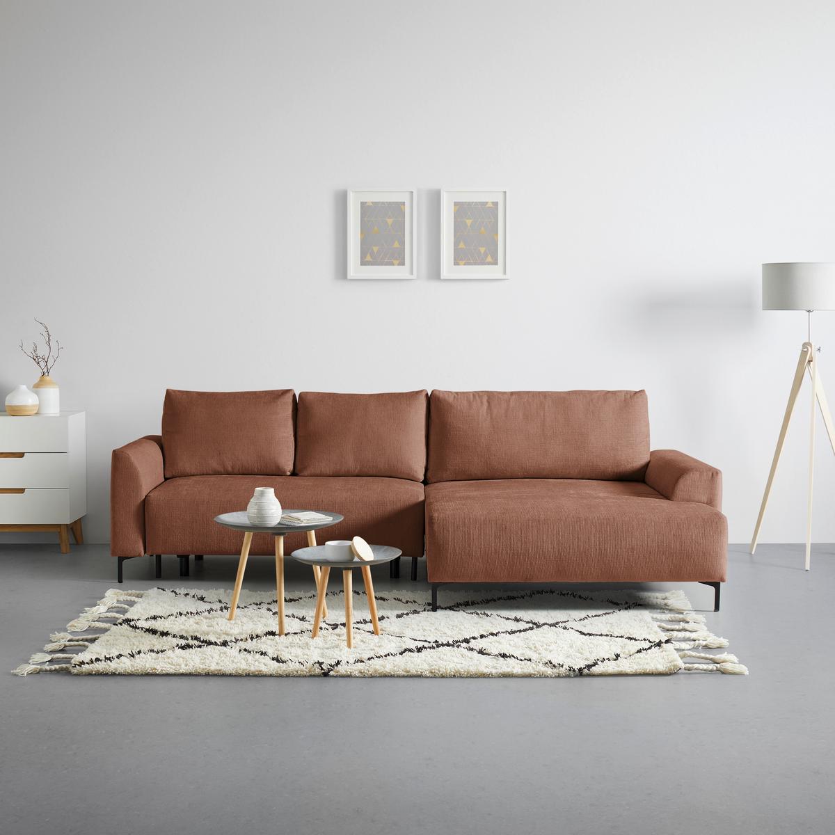 Ecksofa Integra Terracotta - Terracotta/Schwarz, Textil/Metall (294/81-93/170cm) - Mömax