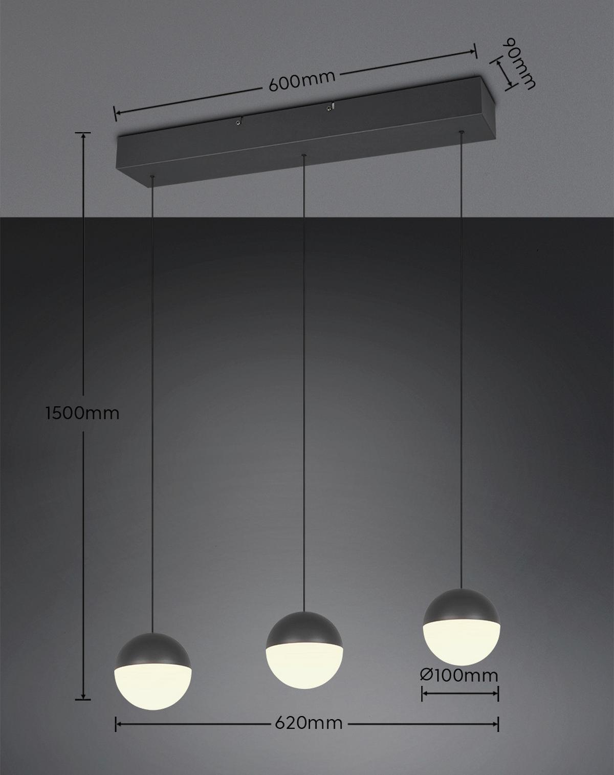 Led Függőlámpa Sestine 3 Égős - fekete, Modern, műanyag/fém (60/9/150cm) - Mömax