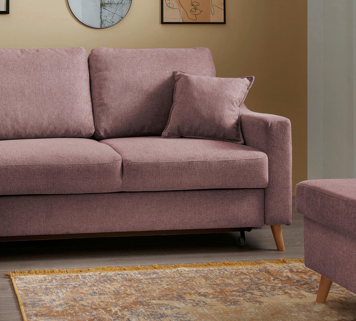 Wohnlandschaft Valentina Rosa Struktur - Rosa/Naturfarben, KONVENTIONELL, Holz/Textil (200/230cm) - P & B