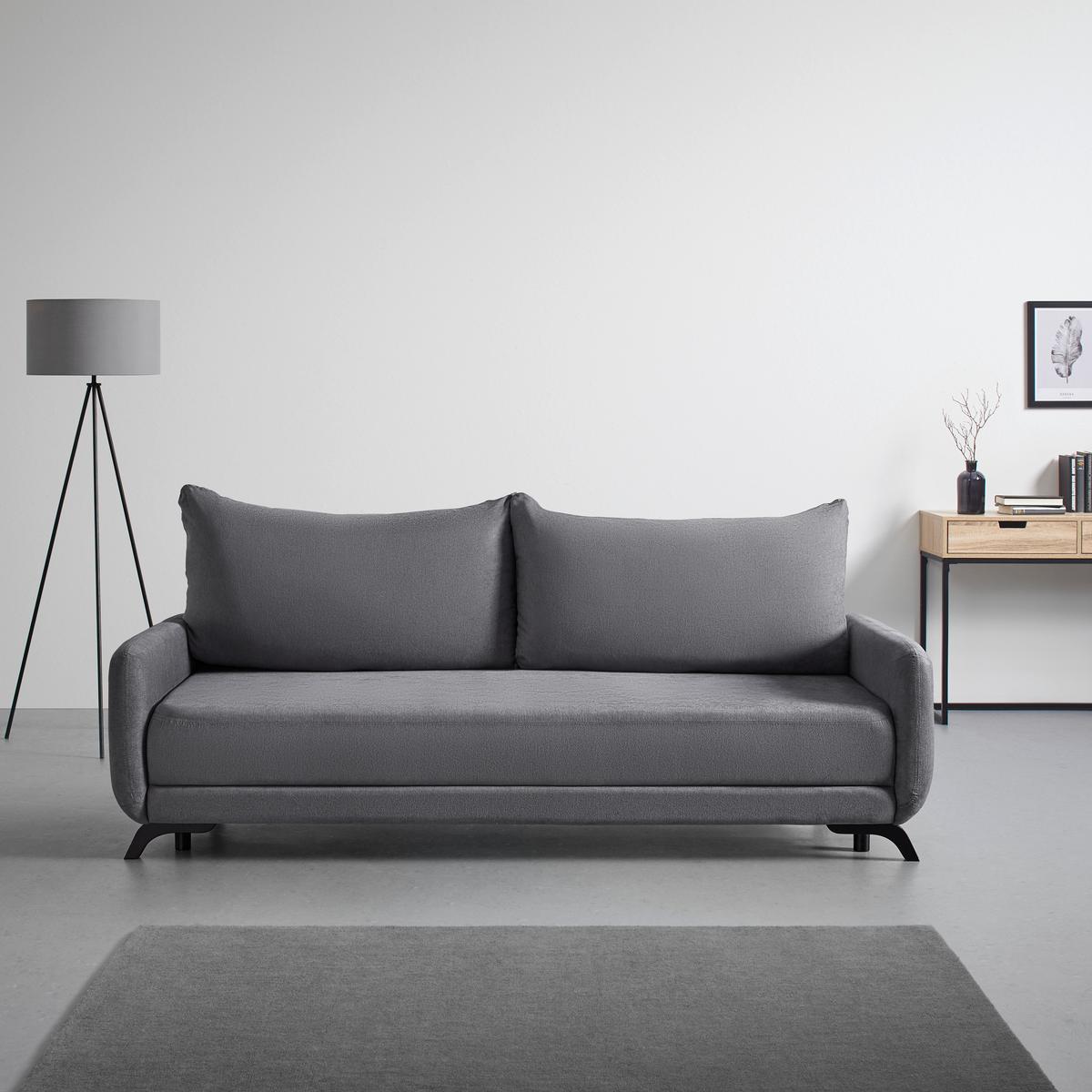 SOFA Z FUNKCJĄ SPANIA OLIVER - czarny/szary, Modern, drewno/tkanina (220/74/93cm) - Bessagi Home
