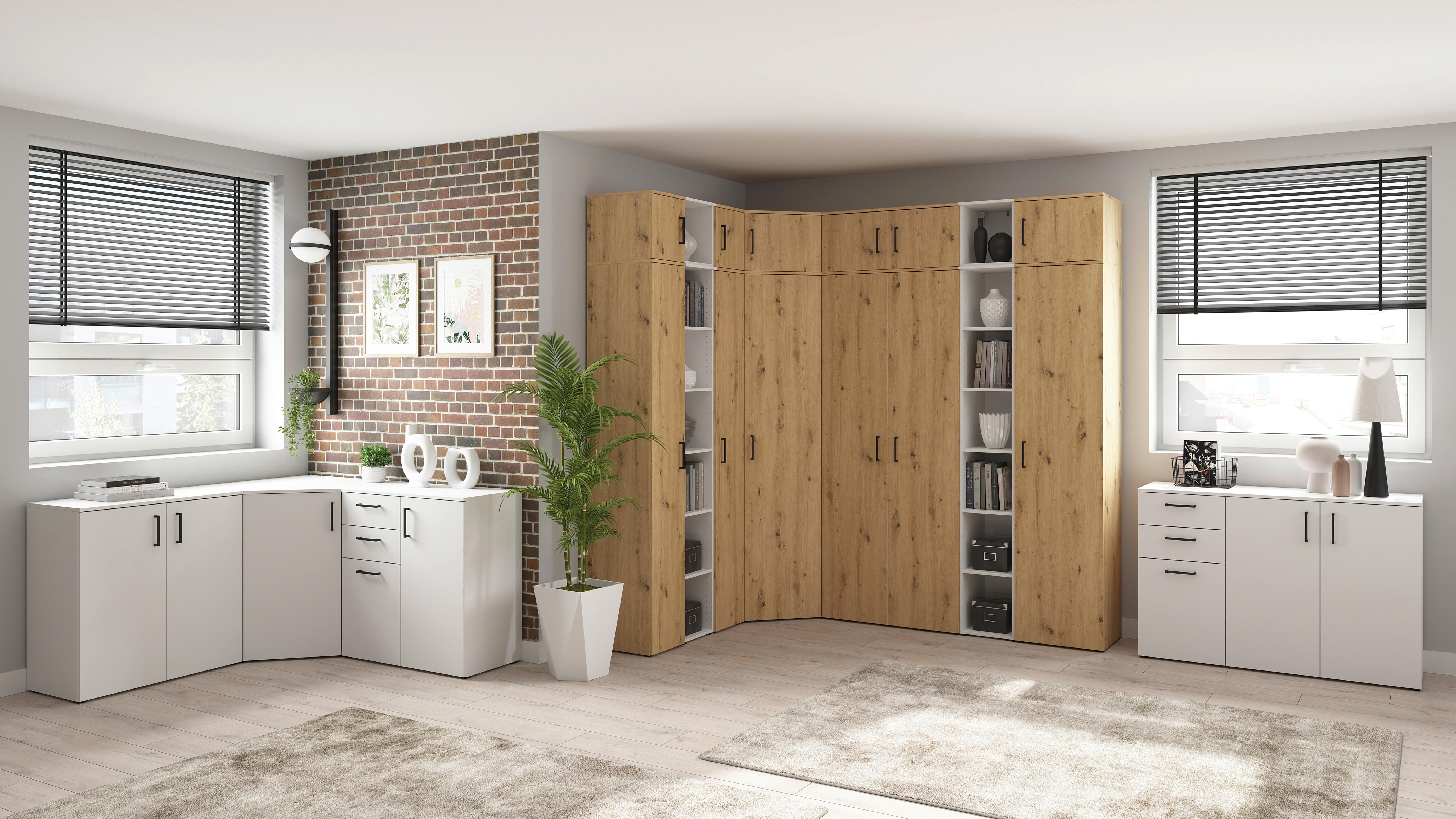 Kutna Komoda Multi - bijela/crna, Moderno, drvni materijal/plastika (101/83/79cm) - Modern Living