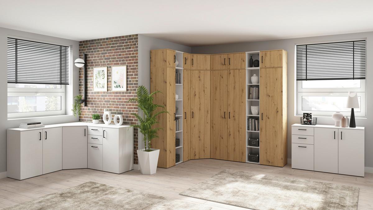 Eckkommode Multistauraum Weiss - Weiss/Anthrazit, Modern, Holzwerkstoff/Kunststoff (71,5/83/71,5cm) - Premium Living
