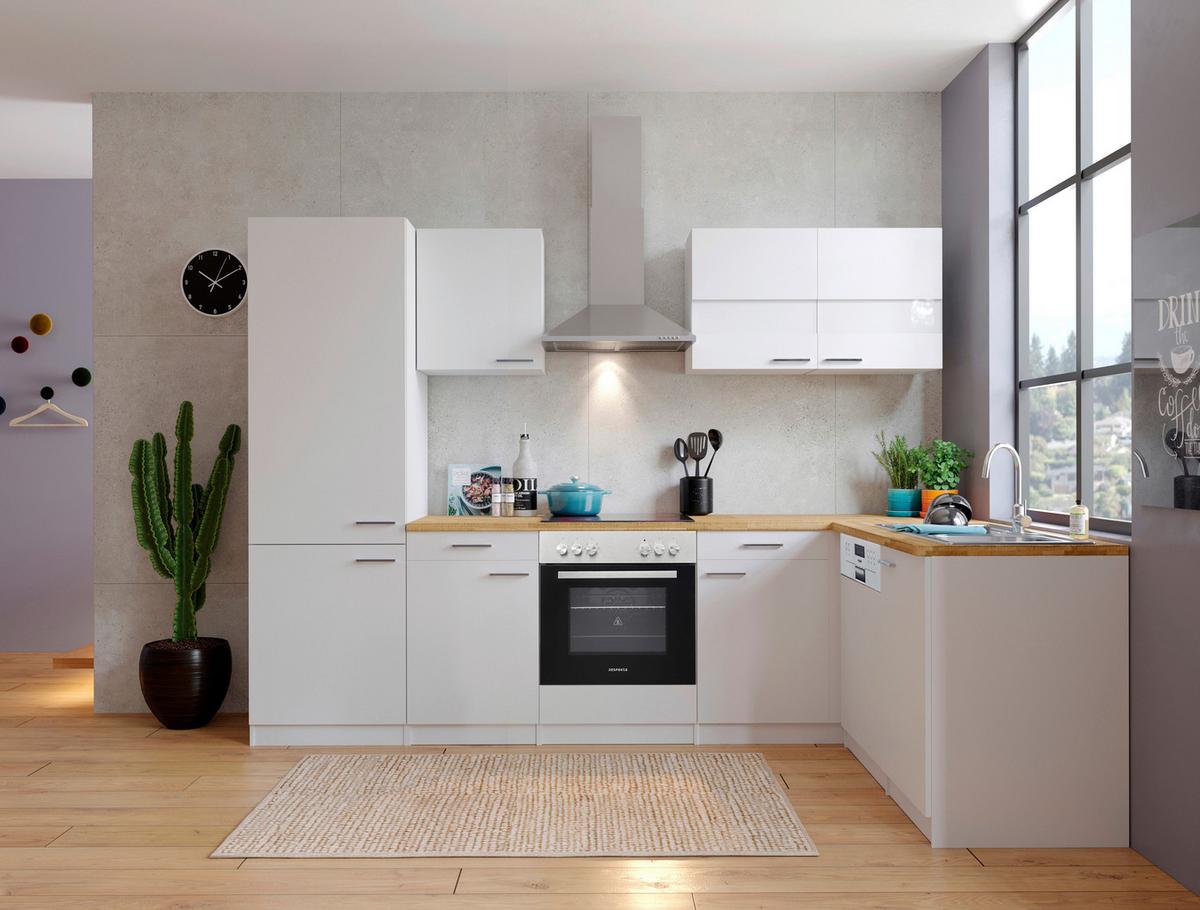 Eckküche Malia mit Geräten ca. 280x172 cm Weiß - Edelstahlfarben/Nussbaumfarben, Basics, Holzwerkstoff/Metall (280/172cm) - Respekta