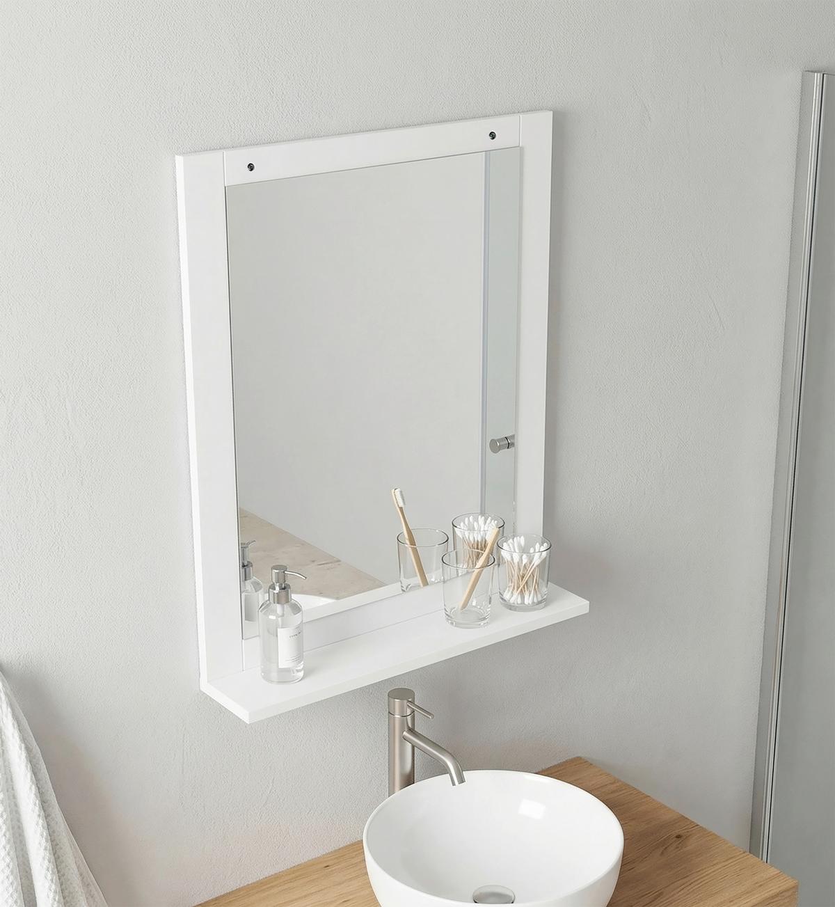Badezimmerspiegel Flonali - Weiss, Trend, Holzwerkstoff (50/70/12cm) - MID.YOU