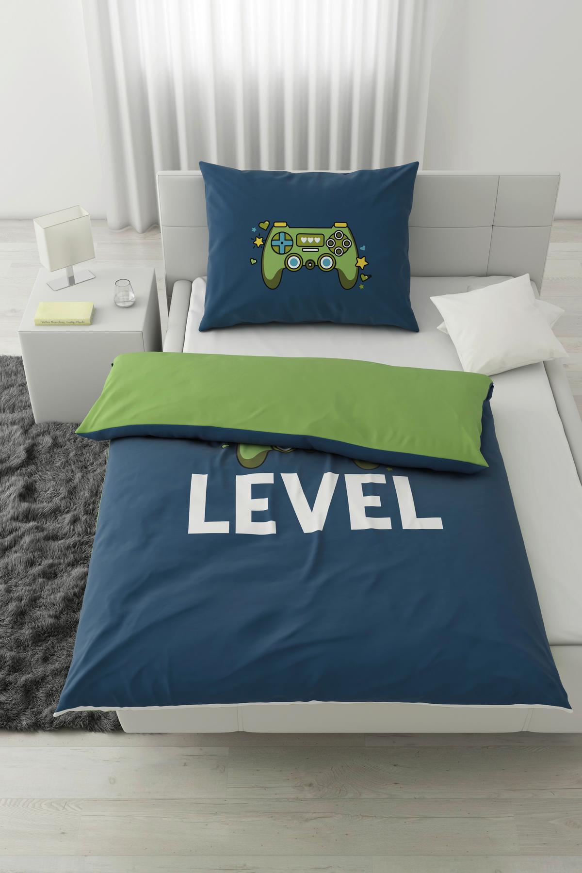 JUGENDBETTWÄSCHESET LEVEL -EXT- - Blau/Grün, Textil (160/210cm) - Modern Living