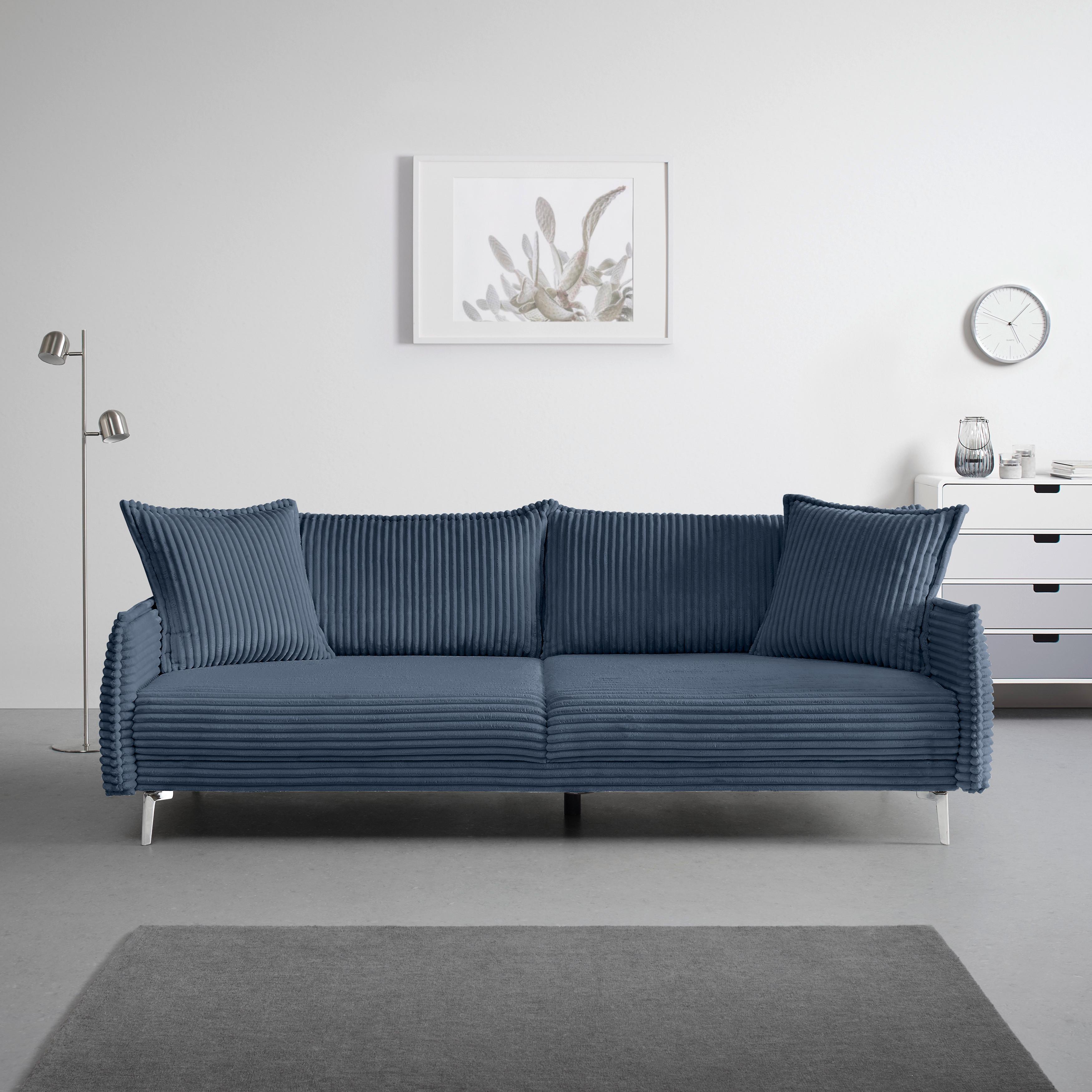 Bigsofa Kiss Dunkelblau - Chromfarben/Dunkelblau, MODERN, Holz/Metall (241/90/117cm) - Mömax