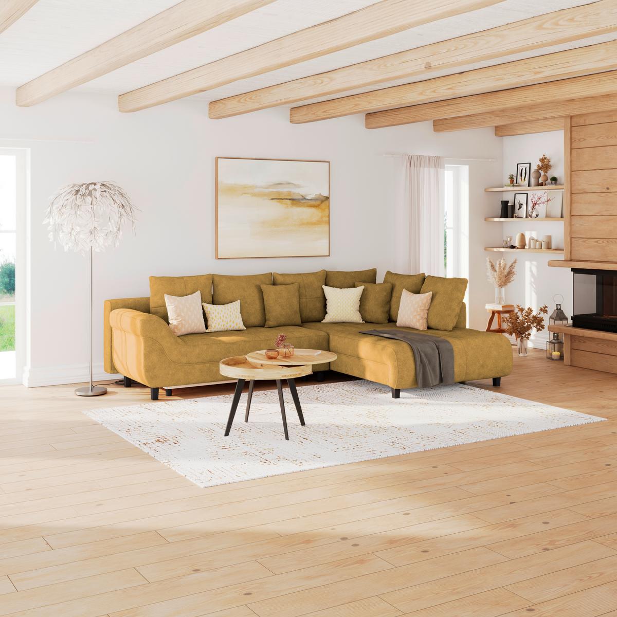Kutna Garnitura Mendoza - siva/boje senfa, Design, tekstil/drvo (309/197cm) - Modern Living