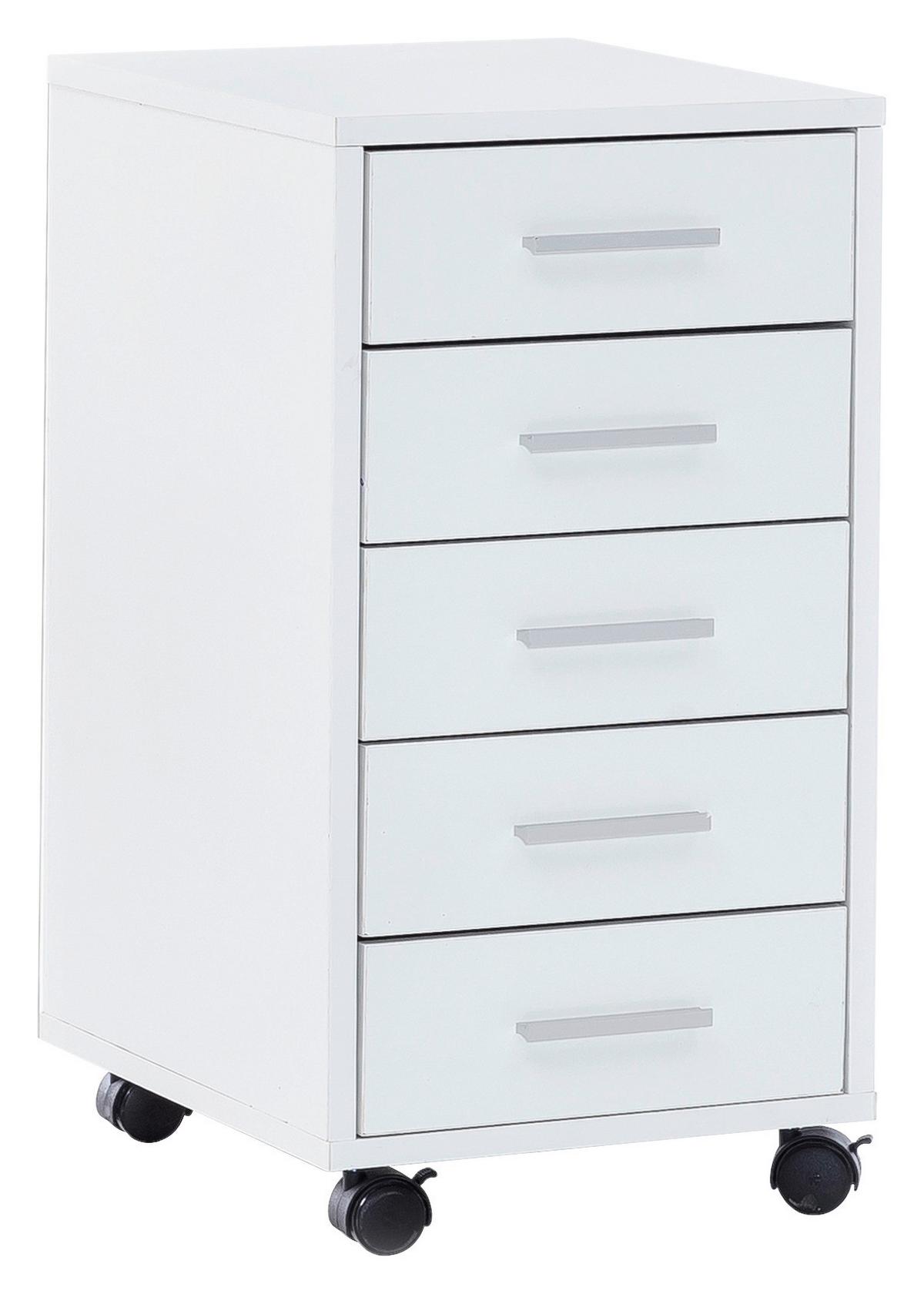 Rollcontainer Lisa ca. 33x63x38 cm Weiß - Silberfarben/Weiß, KONVENTIONELL, Holzwerkstoff/Kunststoff (33/63/38cm) - MID.YOU