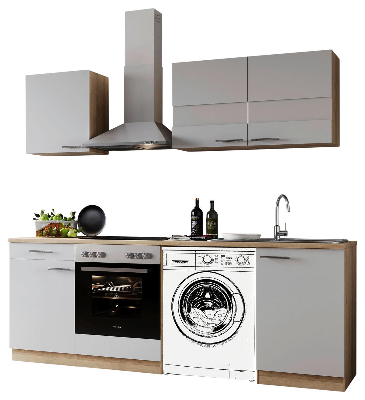 Kuhinjski Blok Z Aparati Merle, 220cm - barve nerjavečega jekla/črna, Basics, kovina/steklo (220cm) - Respekta