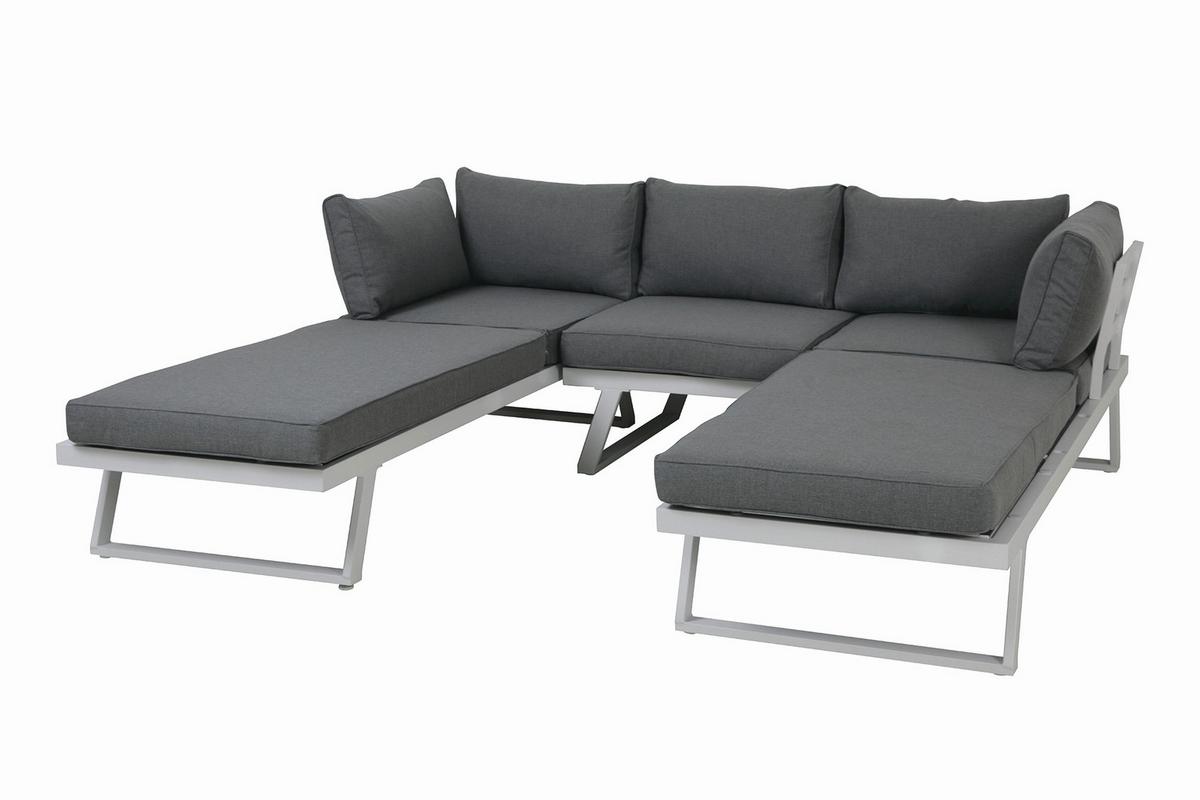 Loungegarnitur Grau/Weiß - Weiß/Grau, Design, Kunststoff/Metall - Gardenson