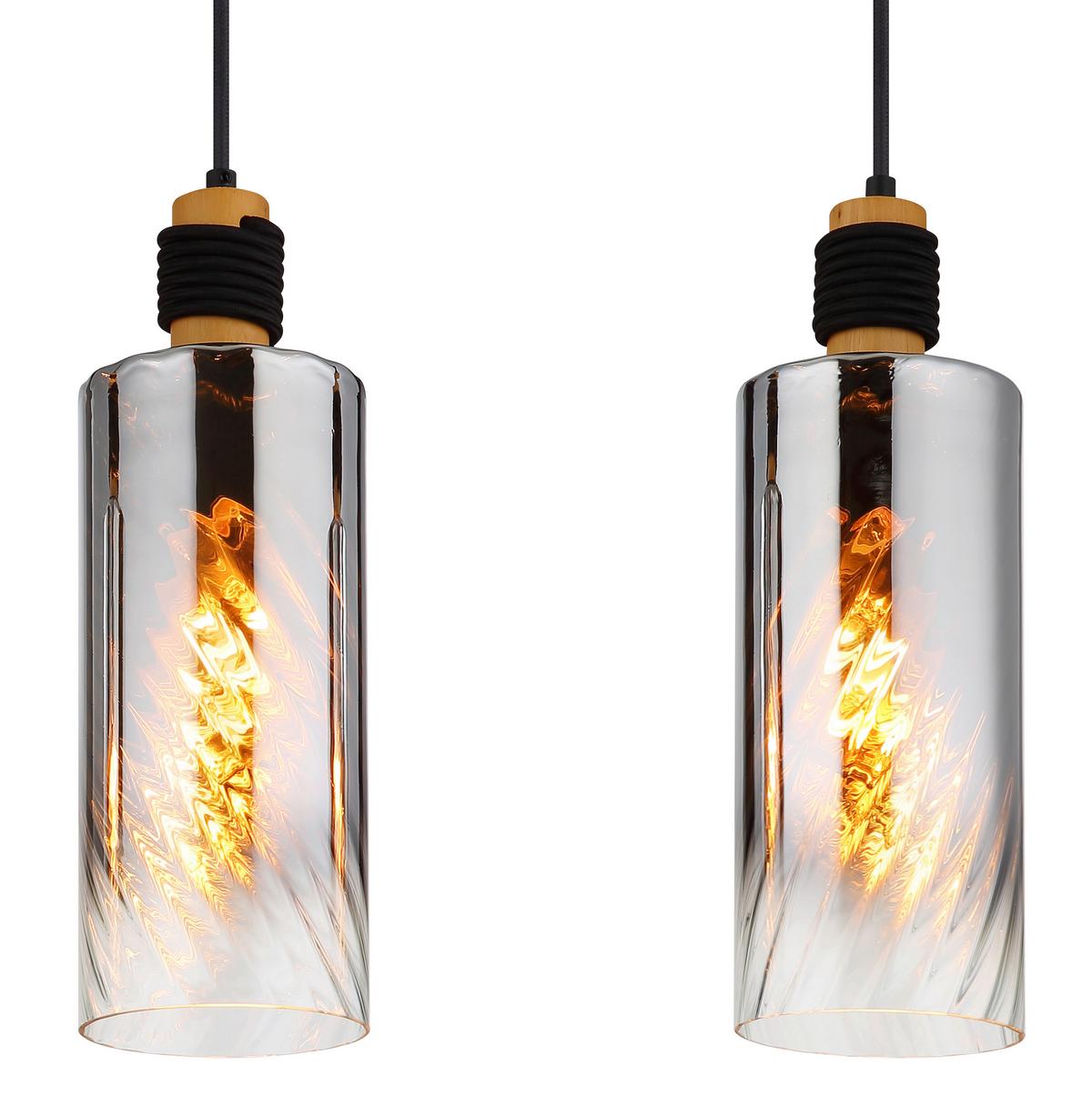 HÄNGELEUCHTE 15777-3H  OSBORNE - Klar/Schwarz, Design, Glas/Holz (68/12/150cm) - Globo