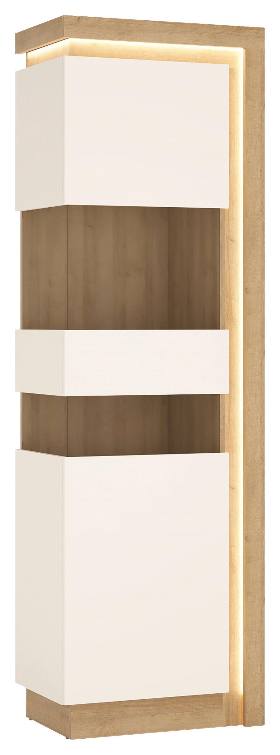 Vitrină LYON HELL - culoare lemn stejar/alb lucios intens, Trend, sticlă/material pe bază de lemn (59,7/198,1/42cm) - Modern Living