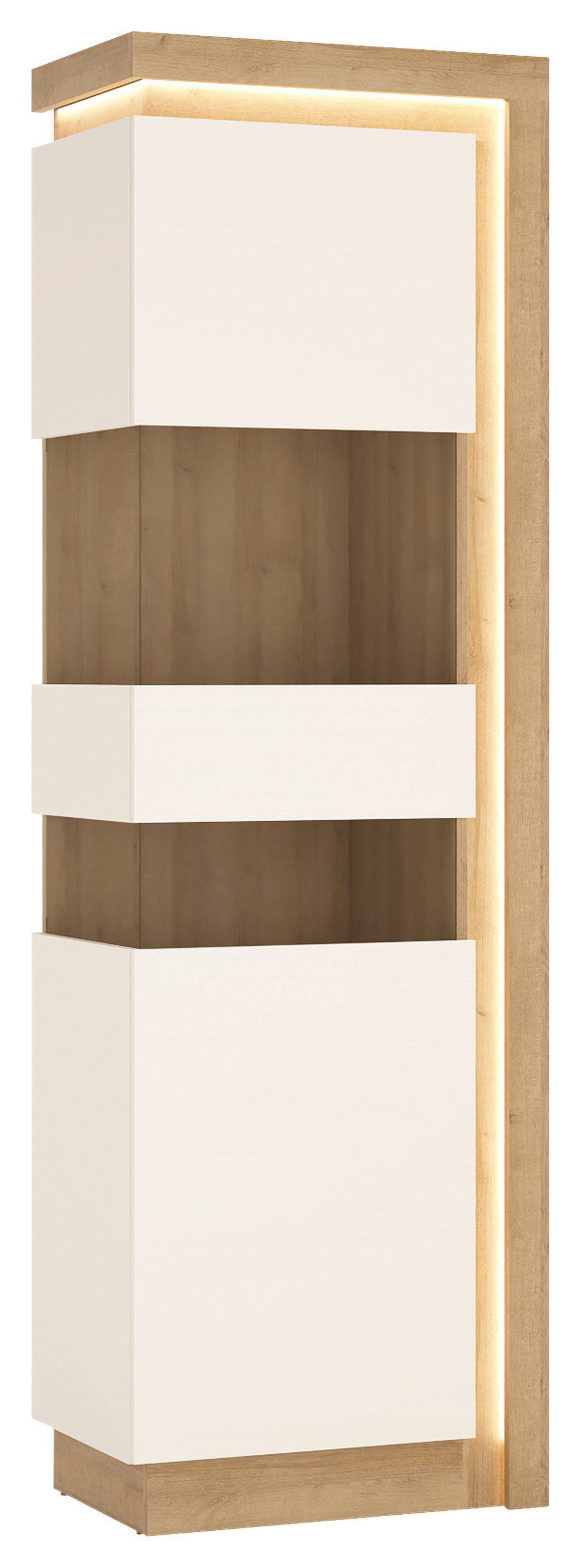 Vitrină LYON HELL - culoare lemn stejar/alb lucios intens, Trend, sticlă/material pe bază de lemn (59,7/198,1/42cm) - Modern Living