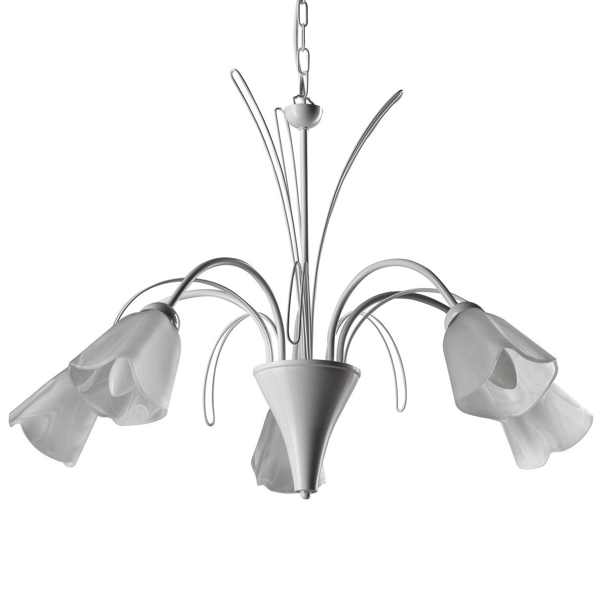 Kronleuchter Antron Weiß max. 6 Watt - Weiß, KONVENTIONELL, Glas/Metall (70/100cm)