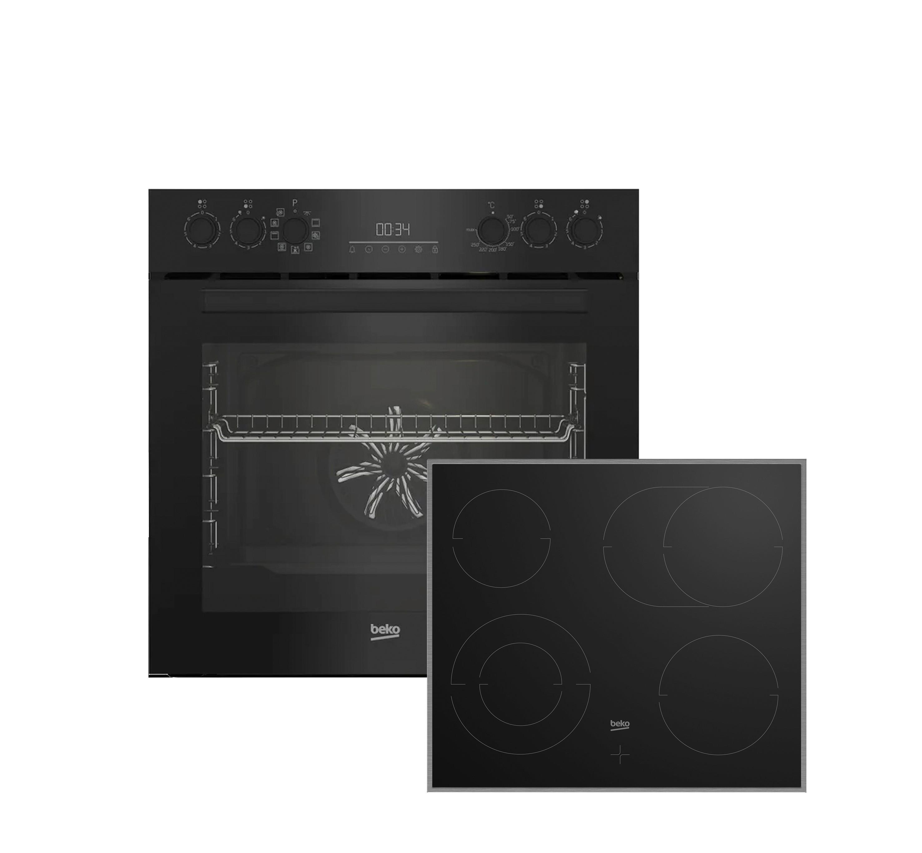 Herdset BBum 17320B Schwarz/Edelstahlfarben - Edelstahlfarben/Schwarz, MODERN, Glas/Metall (59,4/59,5/56,7cm) - Beko
