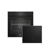 Herdset BBum 17320B Schwarz/Edelstahlfarben - Edelstahlfarben/Schwarz, MODERN, Glas/Metall (59,4/59,5/56,7cm) - Beko