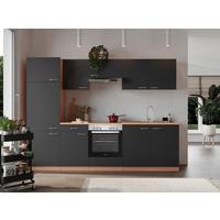 Küchenblock Gerda mit Geräten ca. 270 cm Grau - Buchefarben/Alufarben, Basics, Holzwerkstoff/Kunststoff (270cm) - Respekta