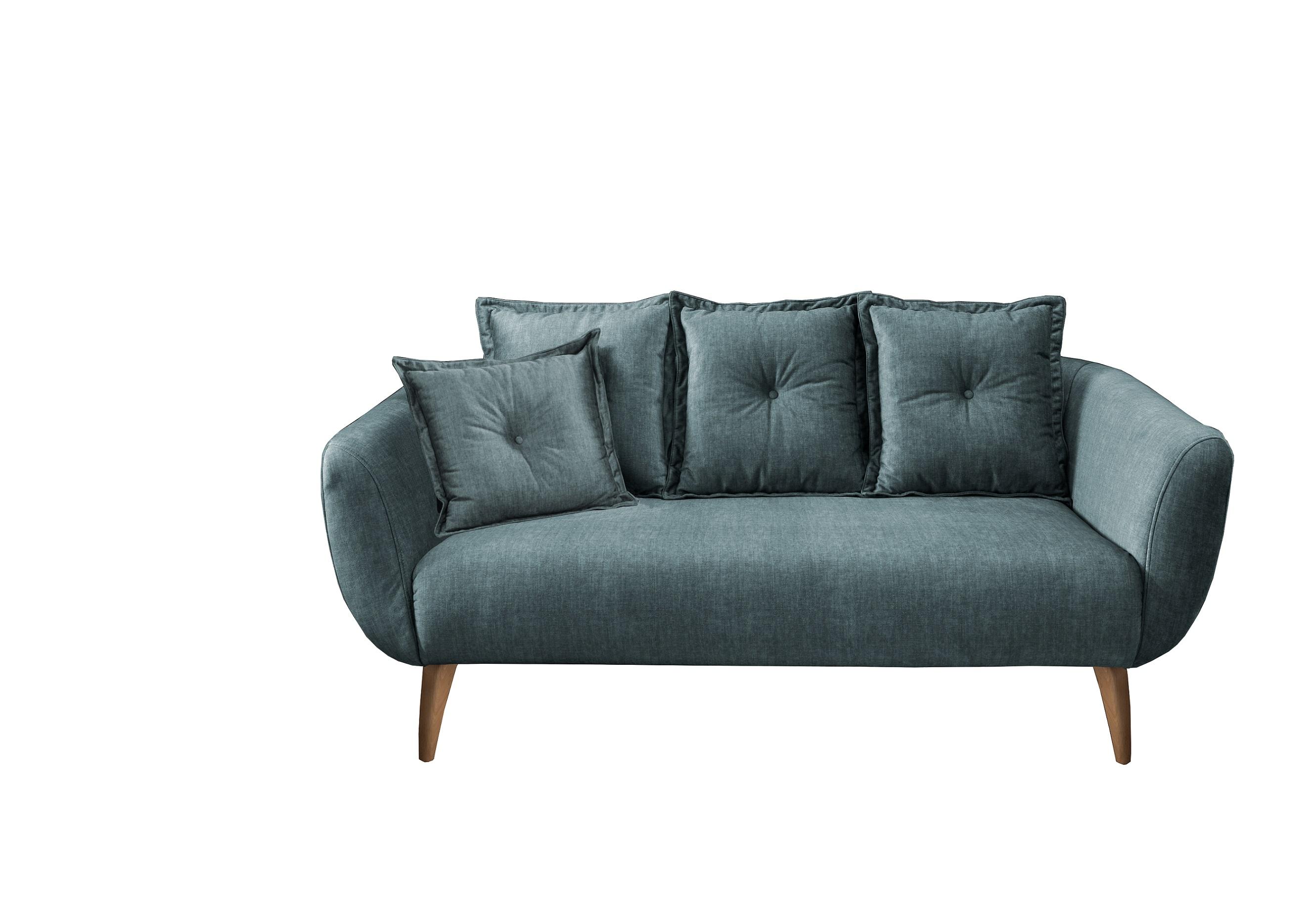 2,5-Sitzer-Sofa Baggio Blau Velours - Blau/Buchefarben, MODERN, Holz/Textil (196/94/103cm) - Livetastic