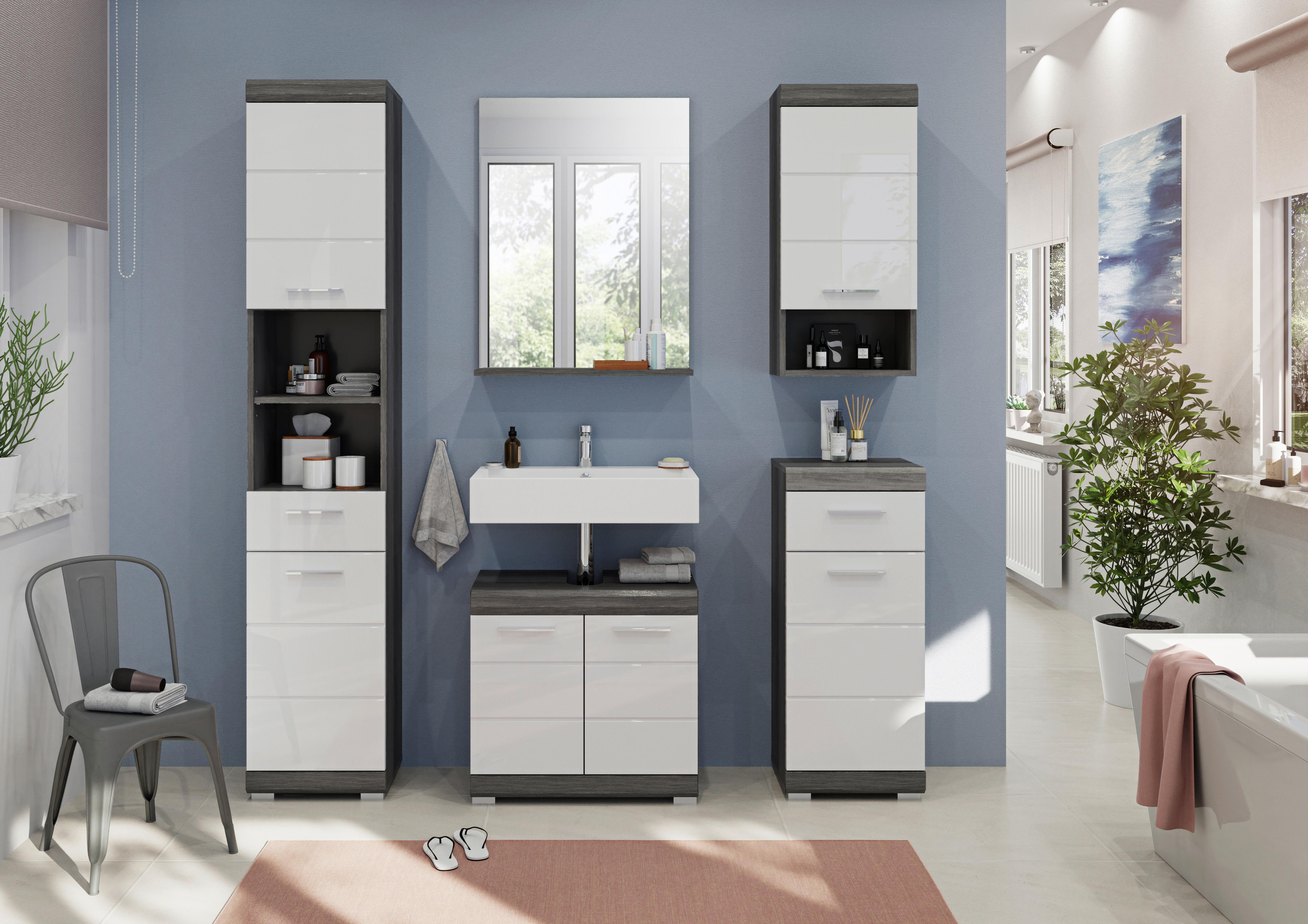 Badezimmer Scout 5-tlg. ca. 134 cm Anthrazit/Weiß - Chromfarben/Weiß Hochglanz, MODERN, Holzwerkstoff/Kunststoff (134cm) - MID.YOU