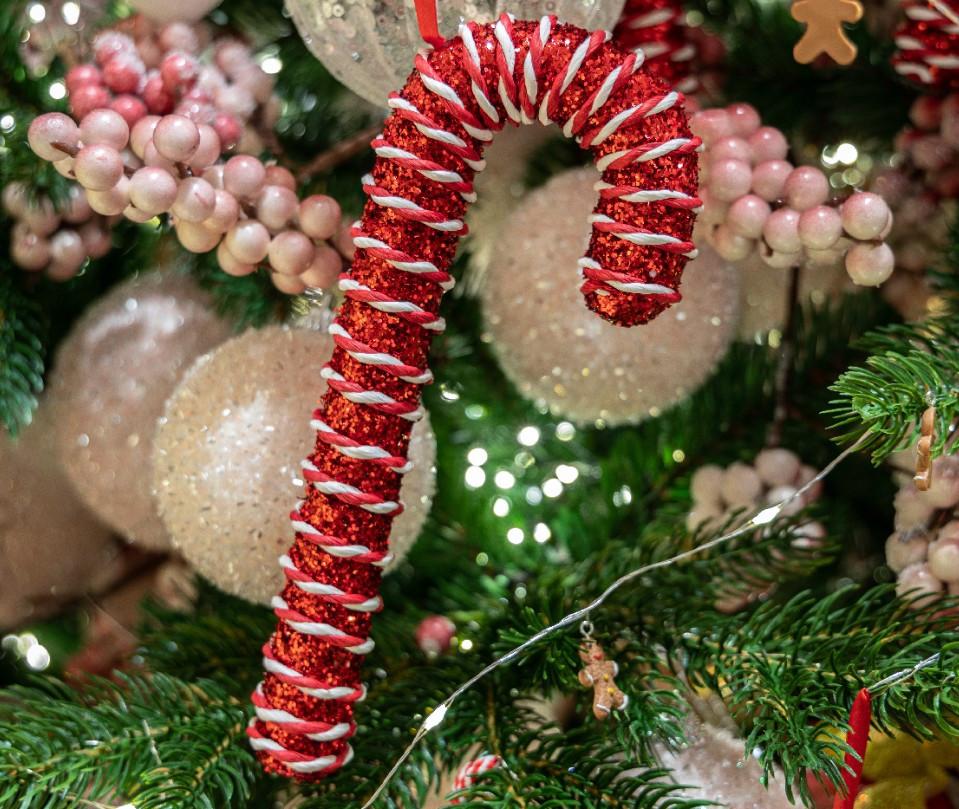 Ornamente brad de Crăciun Natal - alb/roșu, Basics, plastic (3,00/8,00/20,50cm)