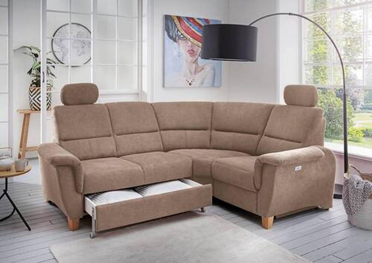 Wohnlandschaft Parole Hellbraun Struktur - Hellbraun/Wildeiche, KONVENTIONELL, Holz/Textil (237/186cm) - Livetastic