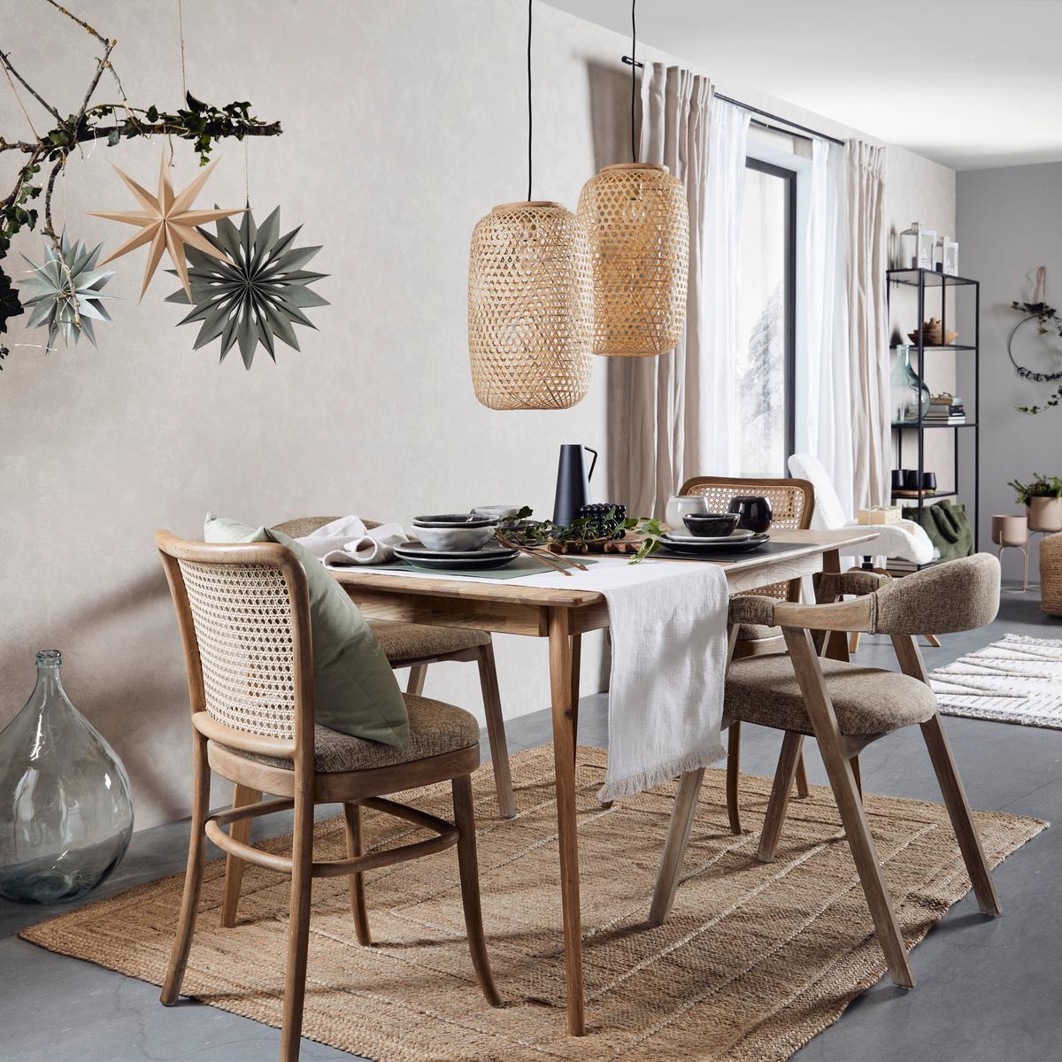 Hängeleuchte Mirena max. 60 Watt - Schwarz/Naturfarben, Naturmaterialien/Textil (31/135cm)