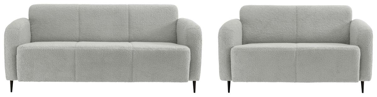 Sitzgarnitur Marone Hellgrau Teddystoff - Hellgrau/Schwarz, MODERN, Textil/Metall (180/76/90cm) - Livetastic