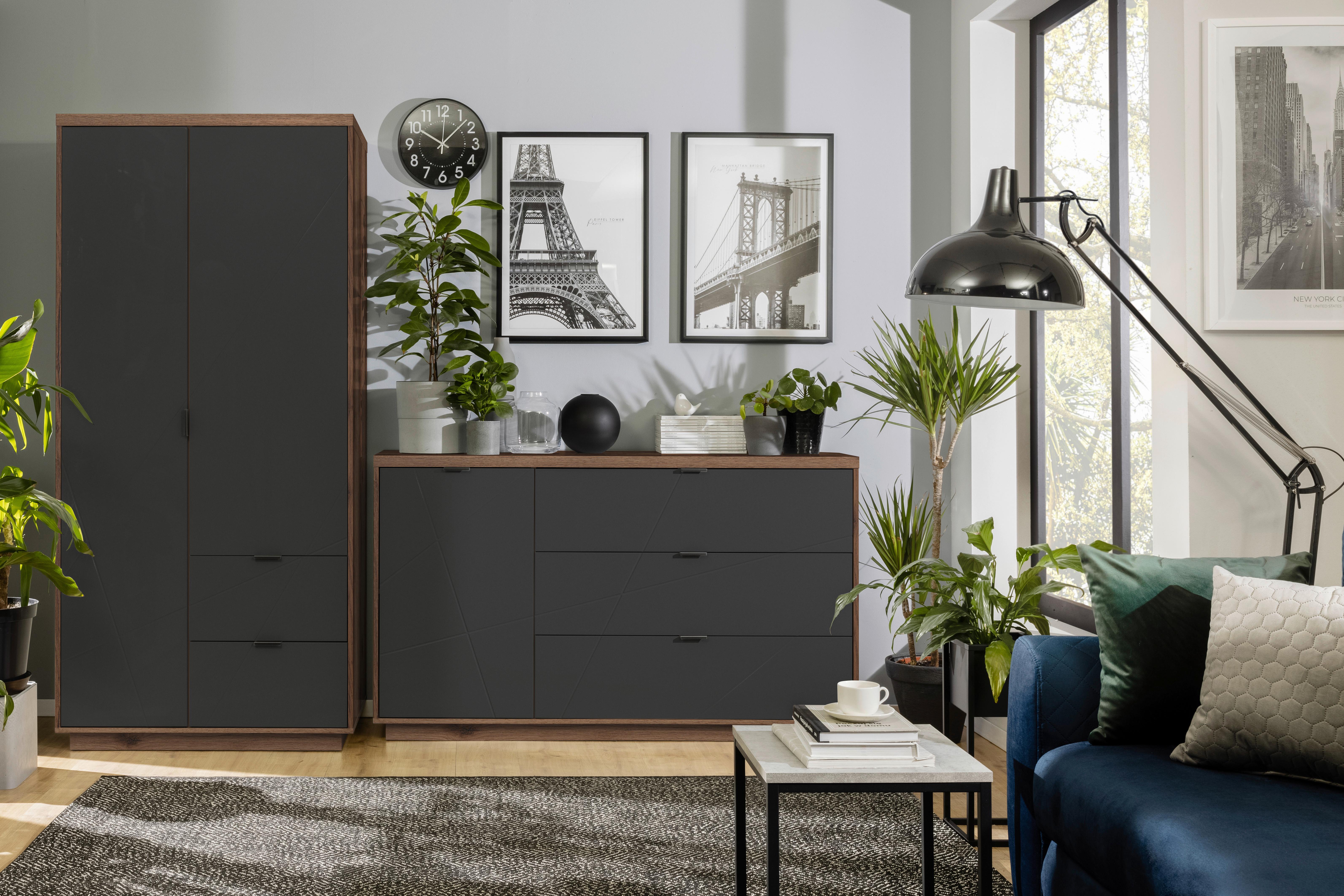 Ormar S Klasičnim Vratima Form - boje hrasta/crna, Moderno, drvni materijal/metal (94/200,5/56,5cm) - Modern Living