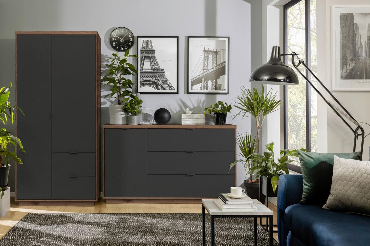 Ormar S Klasičnim Vratima Form - boje hrasta/crna, Moderno, drvni materijal/metal (94/200,5/56,5cm) - Modern Living