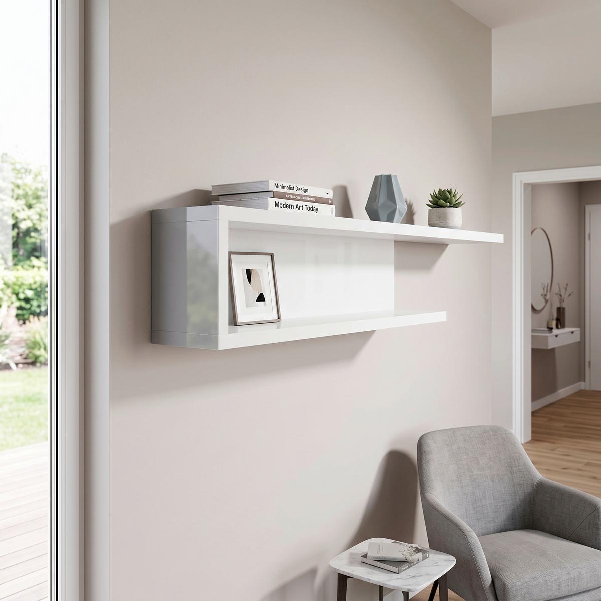 Zidna Polica Lyon - bela visoki sjaj, Trendi, pločasti materijal (140/25/20,1cm) - Modern Living