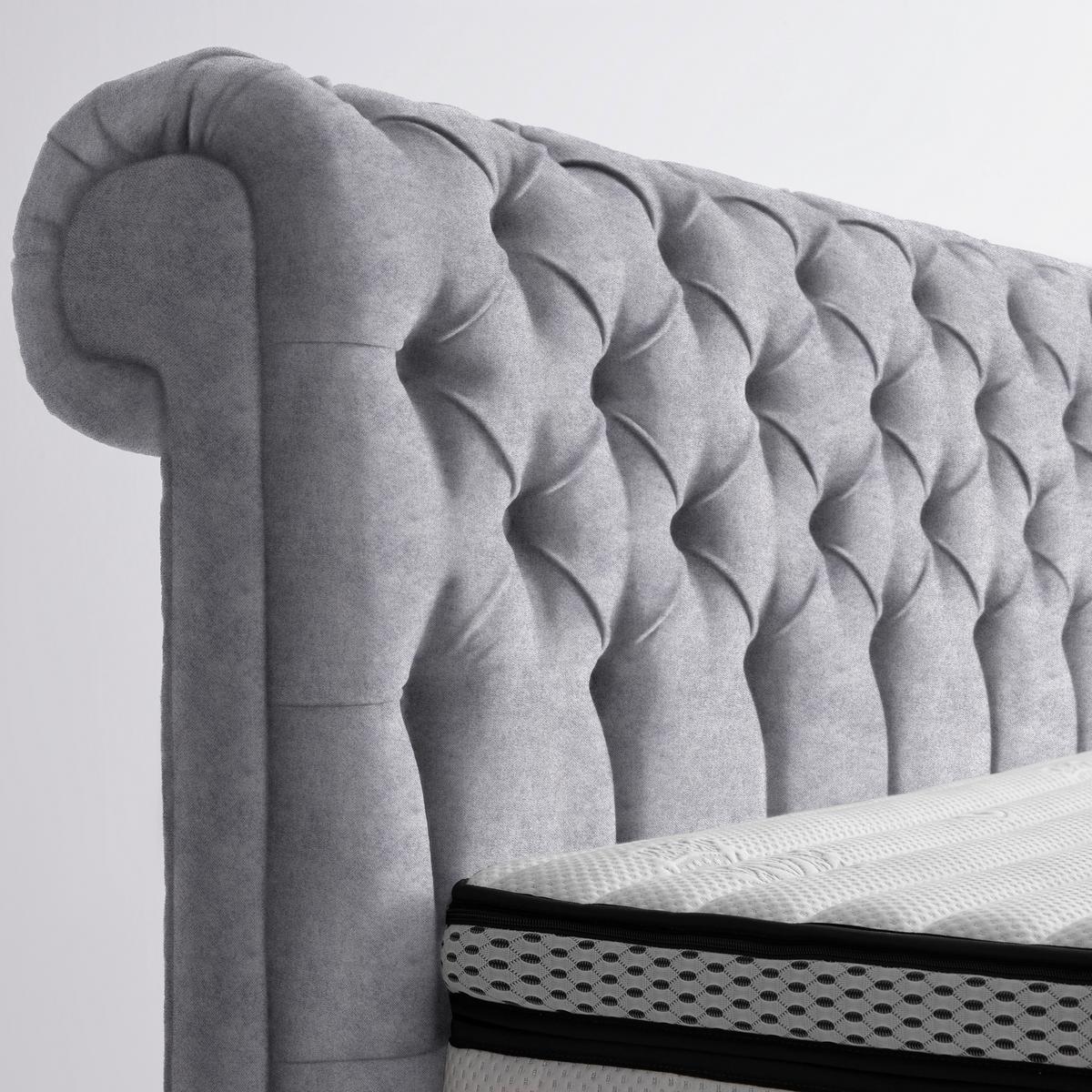 Boxspringbett Queen in Hellgrau ca. 160x200cm - Chromfarben/Goldfarben, Konventionell, Textil (160/200cm) - Premium Living
