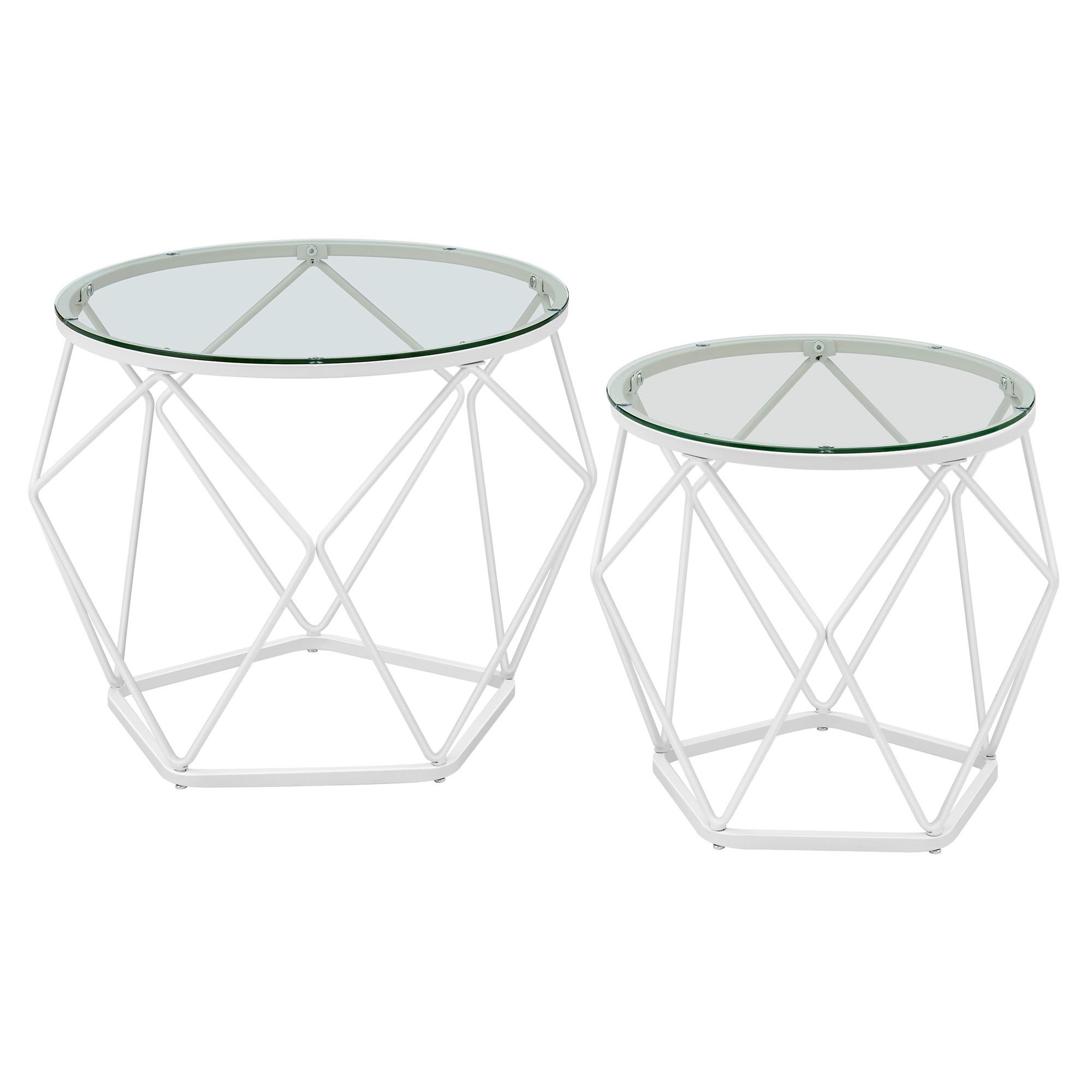 Couchtisch Set in Weiß, rund, 2-teilig - Weiß, Trend, Glas/Metall (48,2/39,2/48,2cm) - MID.YOU
