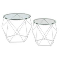 Couchtisch Set in Weiß, rund, 2-teilig - Weiß, Trend, Glas/Metall (48,2/39,2/48,2cm) - MID.YOU