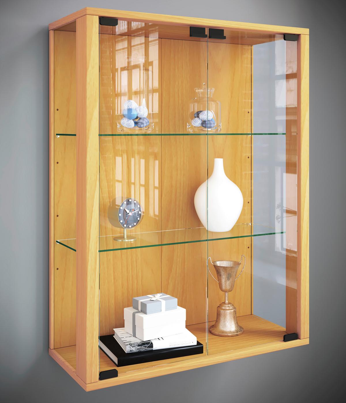 Viseča Vitrina Udina, Barva Bukve - črna/barve bukve, Konvencionalno, umetna masa/steklo (60/80/25cm) - MID.YOU