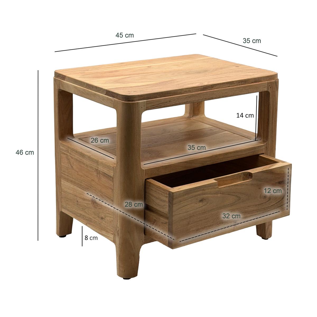 Nachttisch Wl7.583 - Akaziefarben, Design, Holz (45/35/46cm) - Livetastic
