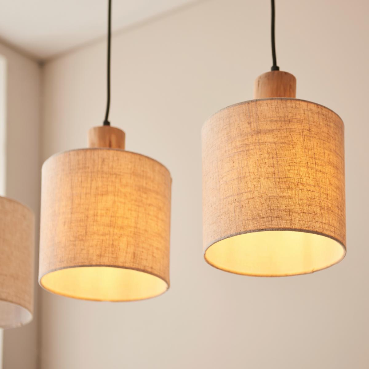 Pendelleuchte Pia Naturfarben max. 40 Watt - Schwarz/Naturfarben, Natur, Holz/Textil (80/20/130cm) - Brilliant