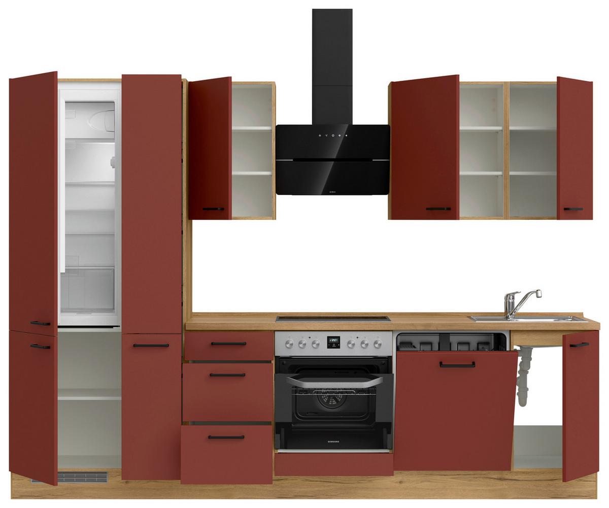 Küchenblock Easytouch High m. Geräten Dunkelrot - Eichefarben/Schwarz, MODERN, Holzwerkstoff/Metall (300cm) - Nobilia