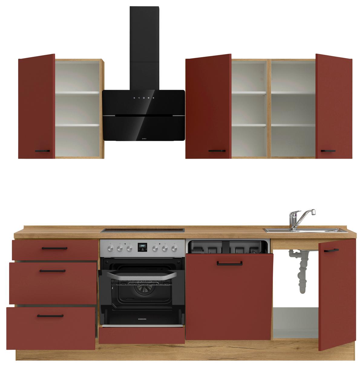 Küchenblock Easytouch High m. Geräten Dunkelrot - Eichefarben/Schwarz, MODERN, Holzwerkstoff/Metall (240cm) - Nobilia