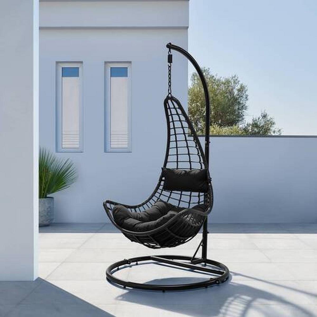 Hängesessel Caitlin Schwarz Metall/Kunststoff/Outdoorstoff - Schwarz, MODERN, Kunststoff/Textil (110/198/105cm) - Bessagi Garden